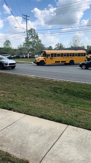 School buses leaving school for spring break