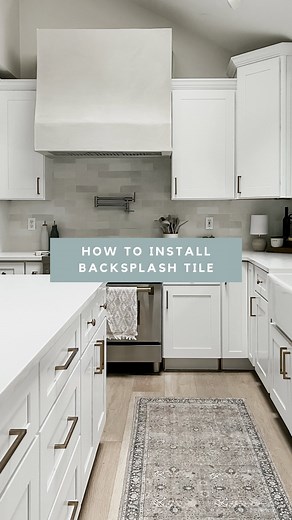 Amanda Vernaci | DIY Home Projects on Instagram: "How to DIY Your Backsplash (I promise it’s easier than you think 😉) 1. Make sure your wall is flat and smooth-ish 2. Remove all outlet covers + pull plugs away from the wall 3. Apply MusselBound tile adhesive mat to the wall. It’s basically like a double sided sticky tape that replaced thin set 🙌🏼 4. Pull back the MusselBound paper and stick your tiles to the wall 5. Use a manual tile snapper or a wet saw to make your cuts 6. Grout the tile VO