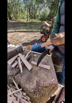 Level 2 - Fire - George demonstrates how to use a billhook to prepare firewood