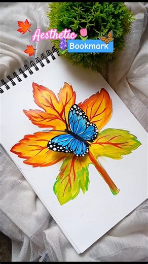 Aesthetic Bookmark🌷🍁Nature-Inspired. Maple leaf painting 🍁. Bookmark 🎨 #art #shorts #shortvideo
