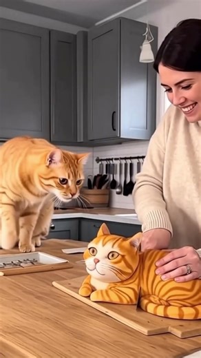 Real Cat Reacts to a Hyper-Realistic Cat Cake | Funny Cat Reaction Video #cat #catshorts