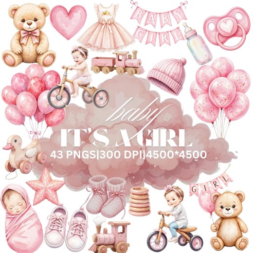 Baby Girl Clipart, Pastel Nursery PNG Bundle (digital Download) - Etsy Israel