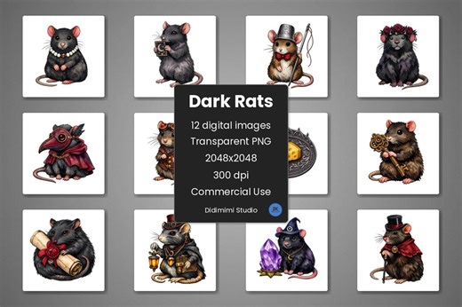 Dark Gothic Rats Clipart PNG | Witch Familiar Rat Art | Cute Spooky Mouse | Commercial Use Digital Download - Etsy