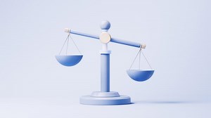 Loop animation of judgment balance scale with equity concept, 3d rendering.