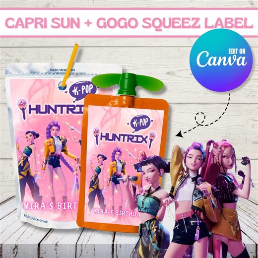 Kpop Demon Hunter Capri Sun Label-kpop Gogo Squeeze Label-huntrix Juice Label-editable Huntrix Juice Label-kpop Huntrix Caprisun Label - Etsy