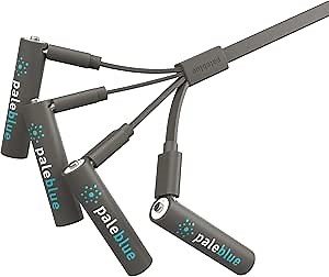 Rechargeable AAA Batteries with USB Charger by Pale Blue, Lithium Ion 1.5v 450 mAh, Charges Under 1 Hour, Over 1000 Cycles, 4-in-1 USB to Micro USB Charging Cable, LED Charge Indicator, 4-Pack