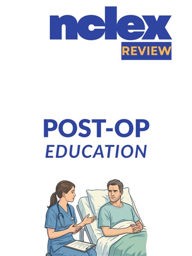 NCLEX RN Review - Postoperative Teaching Post-op education is an essential part of preventing complications. AND it's highly tested on nursing exams and the NCLEX! Disclaimer - Educational nursing content for nursing exam only. #nclex #nursingstudent #studytips #nursingpriorities