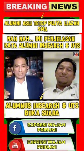 159K views · 1.6K reactions | Alumnus Insearch dan UTS Buka Suara, Simak Videonya! #Insearch #UTS #IjazahSMA #Pendidikan #VideoViral | Expresi wajah pribumi | Facebook