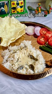 Gujarati Kadhi kis kiski favourite hai?🫠😋 . Ingredients- 🔺 2 cups whisked curd/ Dahi 🔺 1/4 cup gram flour/ Besan 🔺3 cup water (total) 🔺2 tbsp clarified butter/ ghee 🔺1-2 cinnamon stick/ Dalchini 🔺1 tsp cloves/ laung 🔺1 tsp cumin seeds/ Jeera 🔺1 tsp mustard seeds/ Raai 🔺1 tbsp crushed ginger/ Adhrak 🔺2-3 slit green chillies/ Hari mirch 🔺1 tsp asafoetida/ Hing 🔺Salt to taste 🔺2 tbsp jaggery powder 🔺 Chopped coriander leaves/ Hara Dhaniya 🔺For tadka — Clarified butter/ Ghee — Curry