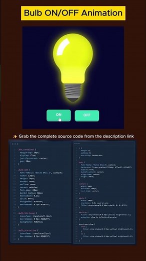 💡 Bulb ON/OFF Animation using HTML, CSS & JavaScript #shorts