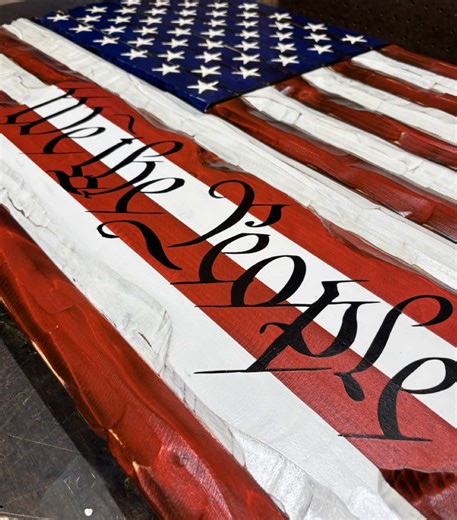Wooden American Flag with the painted “We the People” 🇺🇸🦅 #Handcrafted #woodflag #wethepeople #usmilitary #flag #flags #carving #woodenflag #walldecor #americanflag #patrioticdecor #patriot #woodcarving #woodflags #CustomWoodwork