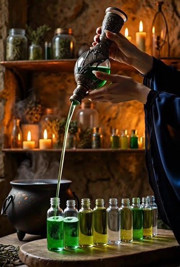 Witch Refills Her Magical Potions #herbalconcoctions #alchemyshorts #enchantedalchemy #witchythings