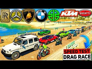 GTA 5: WORLD FAMOUS SPORTS CARS Vs SUPER FAST BIKE 🔥 FULL HIGHWAY DRAG RACE + SPEED TEST | GTA 5 MOD