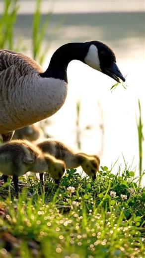Protective and Caring | Canada Goose Feeding Time #birds #naturedocumentary #wildlife #usa #nature