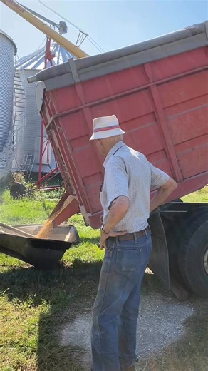 Farming 101: Combining Soybeans (Part 2) View Part 1 from Tuesday first… Uncle Ray set up a third auger to move the soybeans from the back of the truck into the grain bin. The orange Allis-Chalmers tractor is powering that auger. Those soybeans will be stored in the grain bin until next summer when the stock market price is better for sellng them. This process (Part 1 and 2) was repeated multiple times until the field was completely harvested. Soybeans and field corn are the two grain crops that