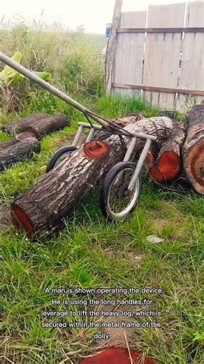 log dolly to transport a heavy, cut tree trunk#wood