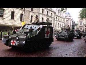 British Army tanks. Driving though London.