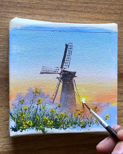 2K views · 63 reactions | Windmill in spring morning acrylic painting | Vinee Painting | Facebook