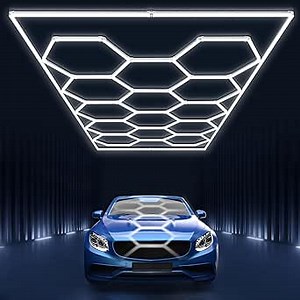 Garage Lights Hexagon led Lights DIY Ceiling LED Shop Light 91630LM for Basement Warehouse Workshop Barbershop Car Care Wash Room Auto Beauty Gym Exhibition Hall 14 Grids with Rectangle Frame 6500K