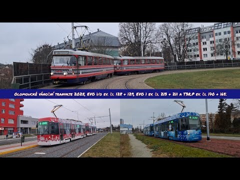 Olomoucké vánoční tranvaje 2025, EVO 1/o ev. či. 128 + 129, EVO 1 ev. či. 213 + 211 a T3R.P 170+165.