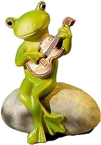 Funny Frog Garden Decor for Outside Clearance, Unique Frog Figurines Playing The Guitar Statues for Room, Mini Frog Figurines Fairy Garden Frog Themed Gifts for Frog Lovers Green