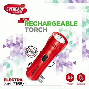 64 reactions · 11 comments | Presenting #Eveready Electra DL84, a rechargeable #torch powered by superior rechargeable battery, easy plug, and play charging. So, light up the way ahead. #Torches #RechargeableTorch #Flashlight | Eveready India | Facebook