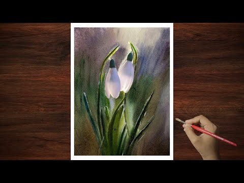 Watercolor Snowdrop Flowers Painting for Beginners 