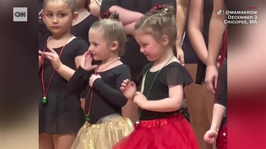 It was Emmy's first performance at the Unity Dance Spectrum in Massachusetts. Her mom captured the precious moment the toddler realized her parents, grandparents, aunties, uncle and baby sister were in the crowd. https://cnn.it/3Wc8jJo | CNN International
