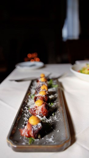 If you try any appetizer tonight, let it be this one. Goat-cheese–stuffed dates wrapped in crispy bacon with a hint of Dijon… sweet, smoky, and seriously addictive. A must-try at the Ho-Ho-Kus Inn. Devils on horseback | Ho-Ho-Kus Inn & Tavern | Facebook