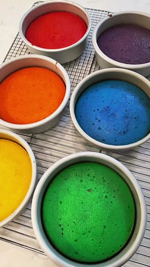 Colorful Rainbow Cake Layers Preparation in One Bowl