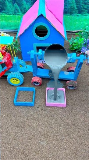 DIY Mini Cement Mixer Pouring Concrete Into Hand Pumps 2🧱 | Amazing Mini Construction Build #Shorts