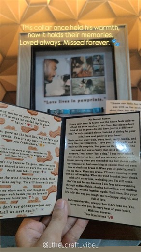 Sneha Kejriwal/Hampers and Gifts on Instagram: "Not just a frame, but a vessel for memories. Because love transcends time.🥺 LED Shadow box frame.✨ This exquisite shadow box was created for a dog owner, honoring the memory of his cherished pet.💔🐾 It tenderly holds the dog collar, a symbol of their unbreakable bond.🥺✨ Making this frame was a emotional experience, and I connected with the pain of losing a beloved pet.😩😫 It's a memory keeper, a celebration of love. ❤️❤️ It's not just a product
