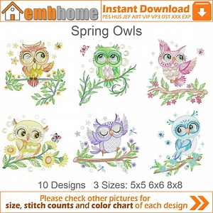 Spring Owls Embroidery Designs Instant Download 5x5 6x6 8x8 Hoop 10 Designs APE3304 - Etsy