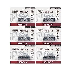 i-Envy Semi-Permanent Lash Glue Adhesive for Individual Cluster Lashes & Lash Extension, Waterproof Strong Hold, Long-Lasting Up to 2 Weeks, Latex-Free, Perfect for Sensitive Eyes (Black, 6 Pack)