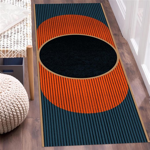 Mid Century Modern Geometric Runner Rug: Retro Abstract Striped Hallway Decor - Etsy