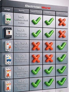 MCB vs MCCB vs RCCB vs ELCB vs RCBO | Difference Explained in One Chart. . . #electrician_world #electrician #industrial #engineering #education #engineer #viral #electrical | Fundamental Electronic