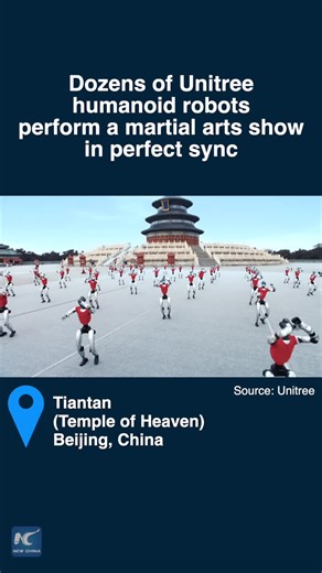 Robots. Kung Fu. The Temple of Heaven. Unitree G1, moving in sync. A fusion of culture and cutting-edge technology | China Xinhua News