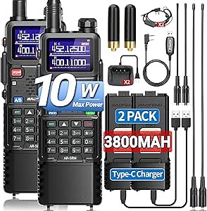 Ham Radio Baofeng Radio10W 5RM FM Radio Handheld Two Way Radio Long Range AR-5RM NOAA Weather Radio DTMF Walkie Talkies Copy Frequency 999CH USB-C Charger 3800mAh Battery Survival Radio (2 Pack)