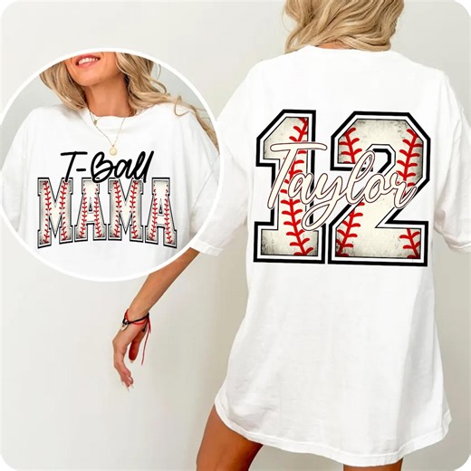 Custom T-Ball Mom Digital PNG Personalized Athlete Name and Number Shirt Design Varsity Tee Ball Sublimation Graphic Game Day Sport Transfer