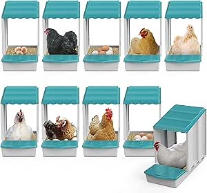 Chicken Nesting Boxes Laying Boxes with Perch Roll Out Nesting Boxes Hardware, Mounted Chicken Nest Box Nesting Box for Chicken Coop with Perch Eggs Protected Collection Area （Green 10 Pack）
