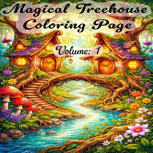 Magical Fantasy Coloring Pages – Enchanted Treehouses and Mushroom Villages Printable PDF and PNG – for Adults and Kids Instant Download - Etsy