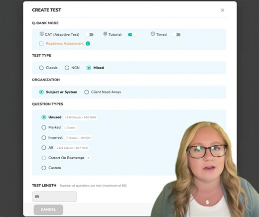 When you launch a practice test in Archer Review's Next Generation NCLEX Qbank, you have quite a few options. The different Qbank modes (see previous video), types of test questions, organization of results, and the number of questions - it can be a lot to choose from! We want to make it as customizable as possible - so here's a run down of the different features and what you'll be choosing from. https://archerreview.com/ to get the Qbank! | Archer NCLEX Review