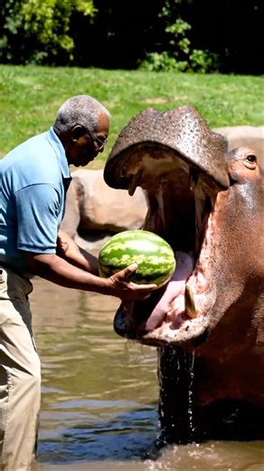Hippo Smashes Watermelon in One Bite 🍉 | Most Satisfying Animal Video