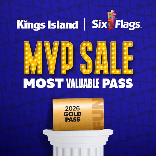 The MVP Pass means access to 40 parks thru 2026. That’s 288 coasters, 970 slides & over 1000 thrills. Plus free parking! | Kings Island