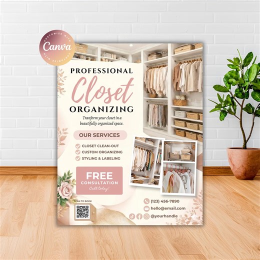 Closet Organizer Flyer, Declutter Service Flyer, Professional Organizer Flyer Canva Template, Organizing Business Flyer, Home Organizer - Etsy