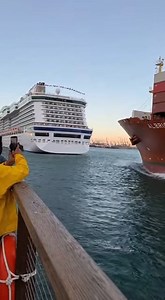 Cargo Ship Slams Into Cruise Liner at Port Miami, Florida — April 12, 2025 A dramatic maritime accident unfolded Saturday evening at one of the world's busiest ports as a massive cargo vessel collided with a luxury cruise liner. Witnesses watched in horror as the container ship, identified as the Aldric Sea, appeared unable to adjust its course or slow down while navigating the narrow channel, leading to a direct impact with the stationary passenger vessel. The footage captured by onlookers on a