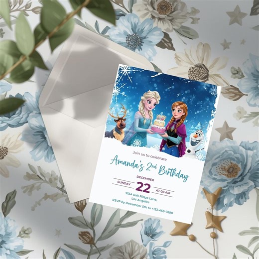 Frozen Birthday Invitation Editable Template, Winter Princess Party Invite, Frozen Party Printable Canva Digital Download - Etsy