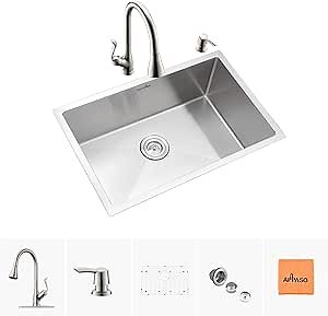 APPASO 28 Inch Single Bowl Kitchen Sink and Faucet Combo Set, Stainless Steel Kitchen Sink Undermount and Pull Down Sprayer Kitchen Faucet kit