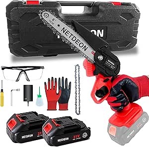 Mini Chainsaw Cordless, 6-Inch 21V Portable Electric Small Handheld Chain Saw,2Pack 2000mAh Rechargeable Battery Powered With Security Lock for Trees Branches Trimming Wood Cutting