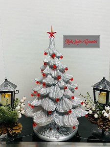 Silver Ceramic Tree , Blue & Clear Bulbs Hang From the Bottom of Branch .one of a Kind - Etsy